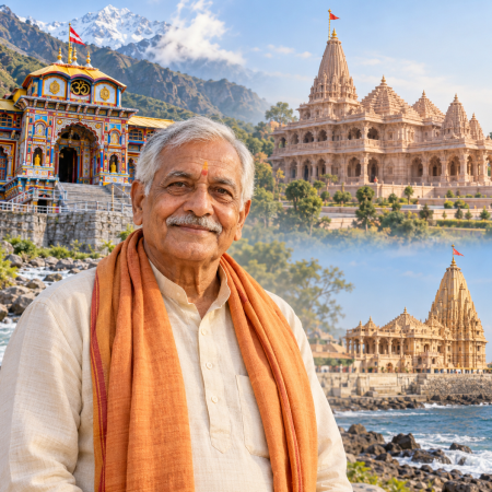 Smiling pilgrim among India’s iconic temples